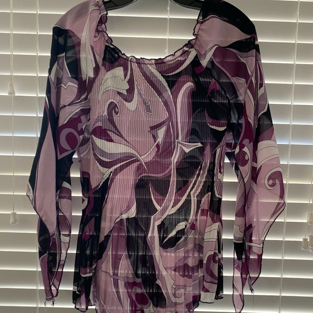 purple and black abstract blouse